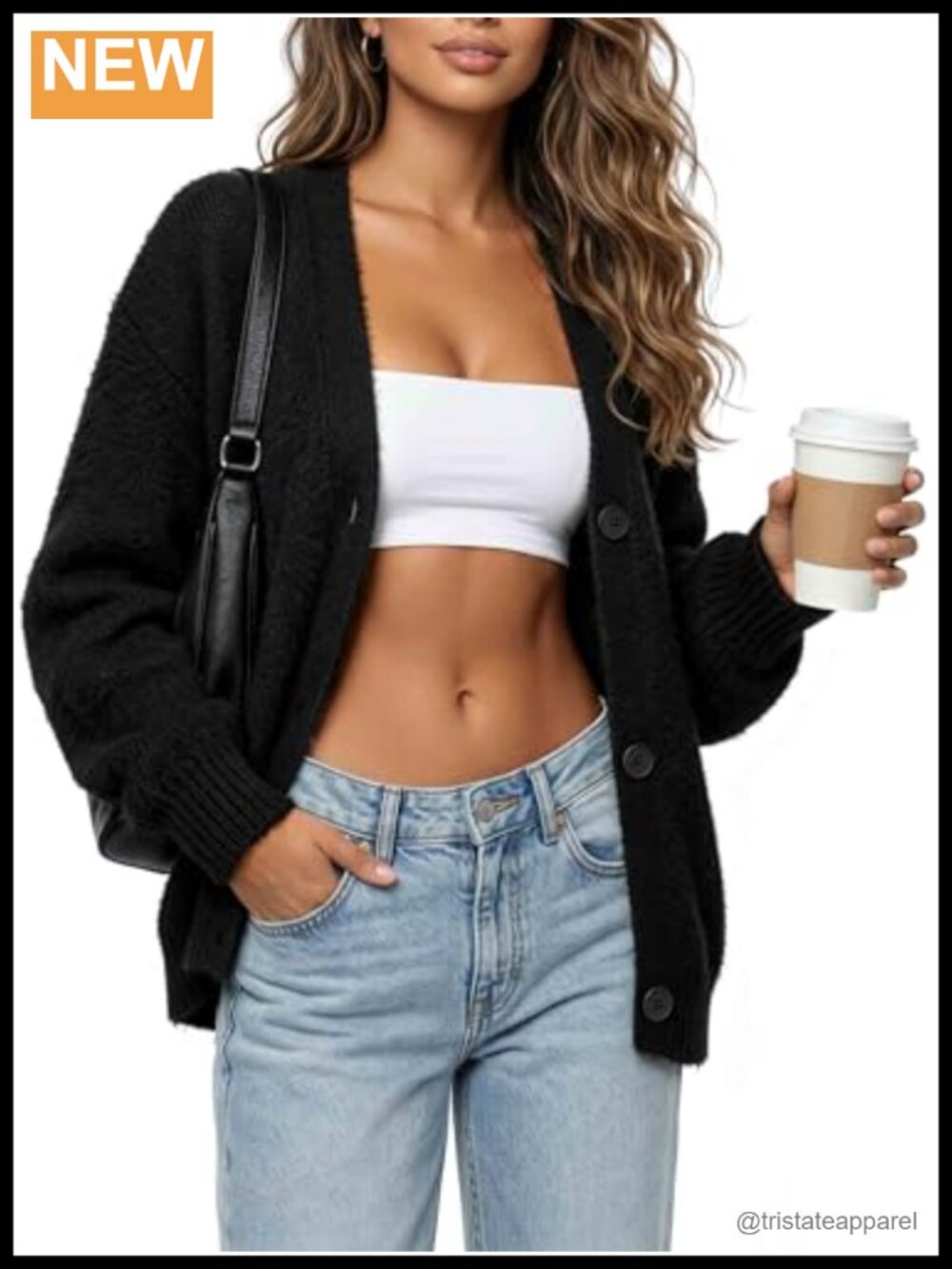 Womens Oversized Fuzzy Cardigan V Neck Button Knit Sweater